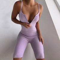 One Piece Spaghetti Strap Low Cut Zipper V-neck Backless Fitness Tight Playsuit
