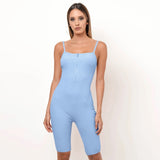 One Piece Spaghetti Strap Low Cut Zipper V-neck Backless Fitness Tight Playsuit